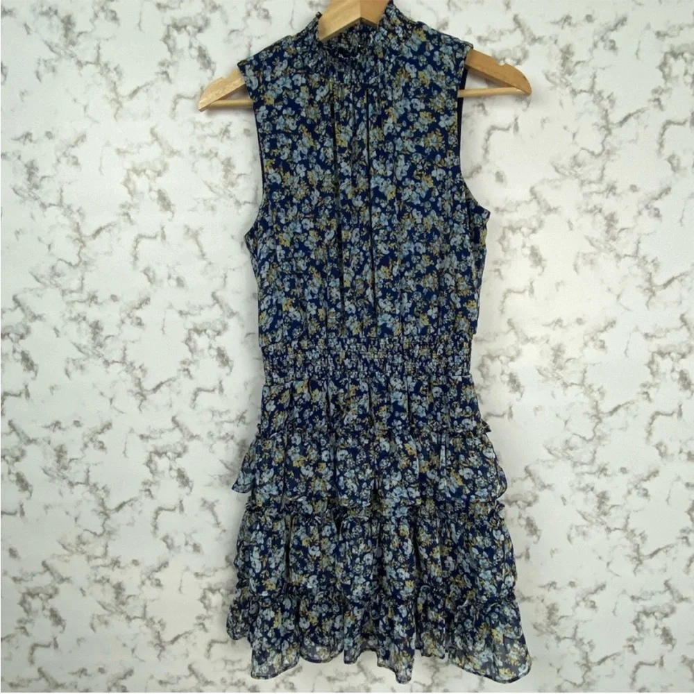 1. State Blue Floral Halter Tiered Smocked Spring Cottagecore Dress Blue XLarge - Picture 4 of 16